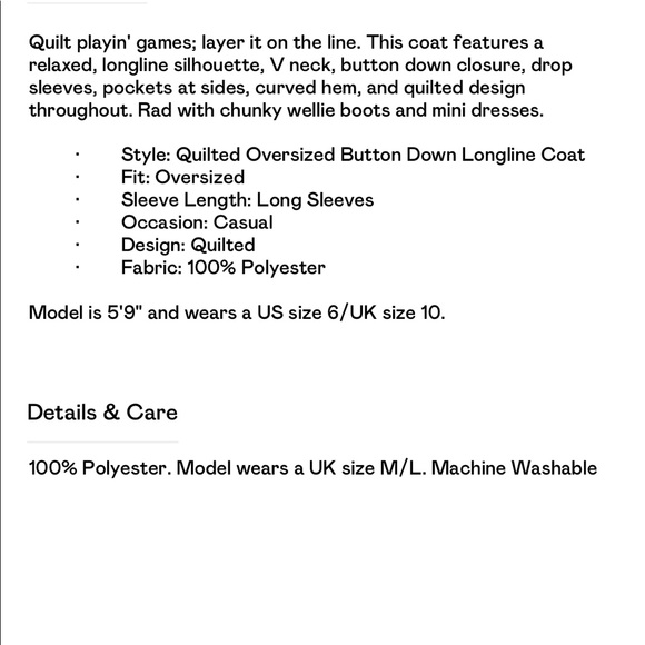 Quilted button down longline coat - Picture 5 of 5